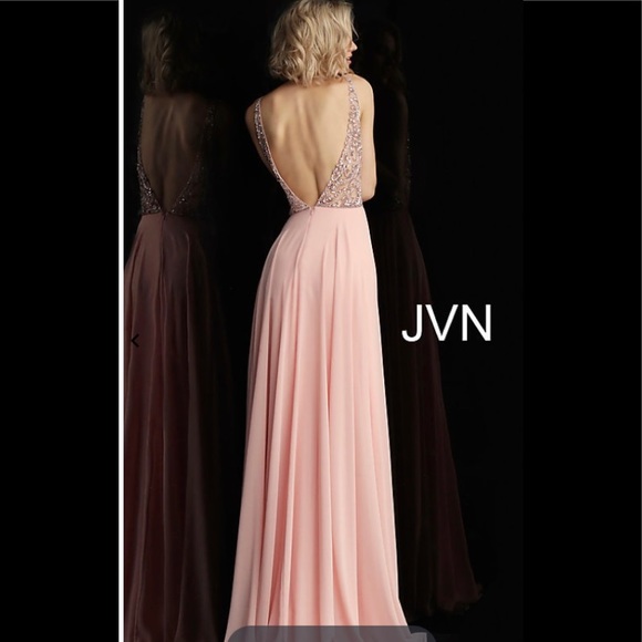 NEW JOVANI JVN60467 embellished V neckline A line chiffon maxi gown dress pink 0 - Picture 4 of 12